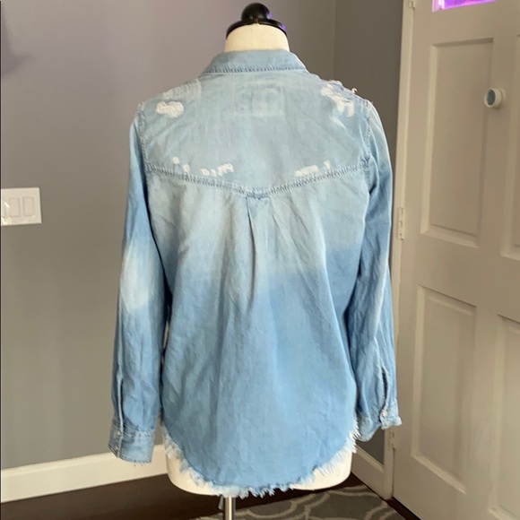 Express Distressed Button Front BF Shirt - Picture 4 of 8